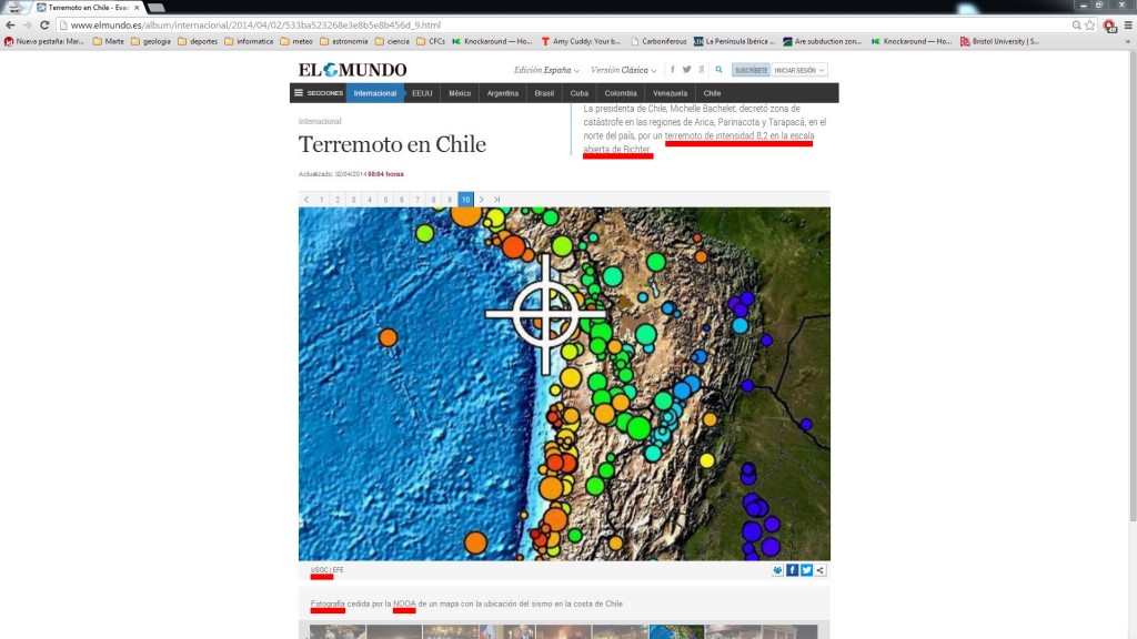 Captura de pantalla de "El Mundo" donde están subrayados los errores.