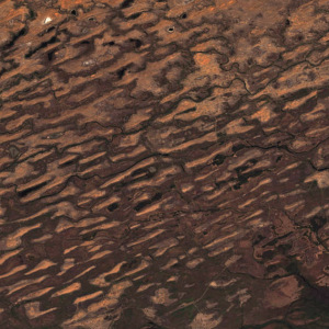 Algunos de los montículos de Baer. Landsat/NASA.