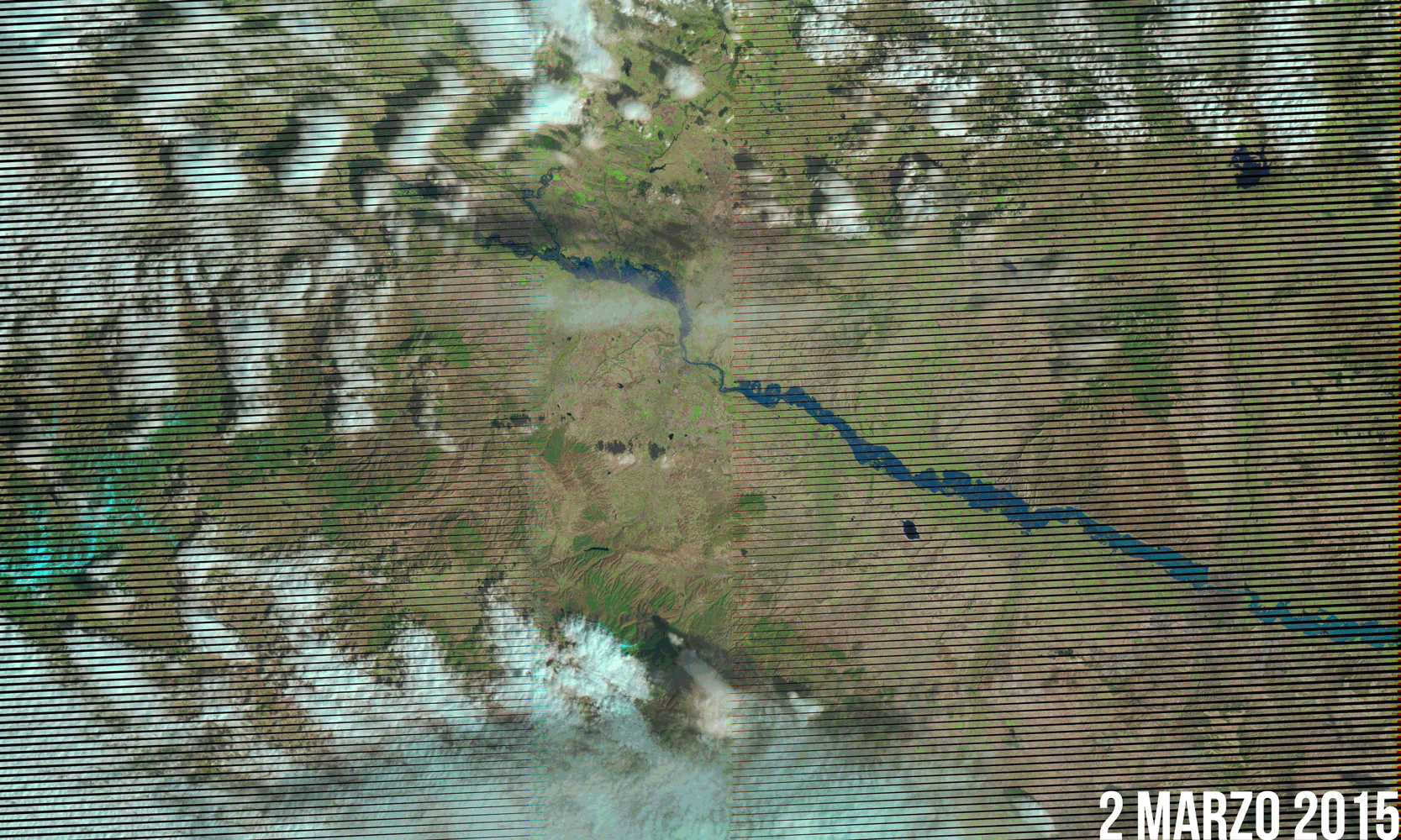 El antes y el después desde el Landsat 7. NASA.