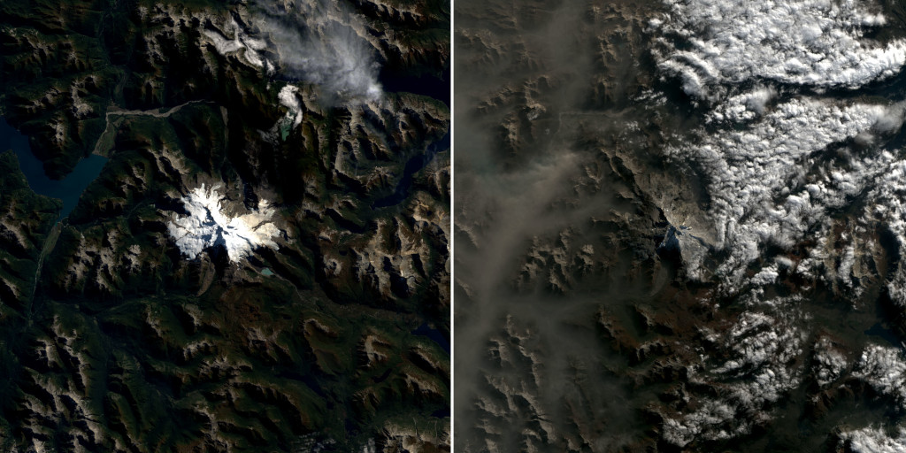 Antes y después en el cerro Tronador: NASA.