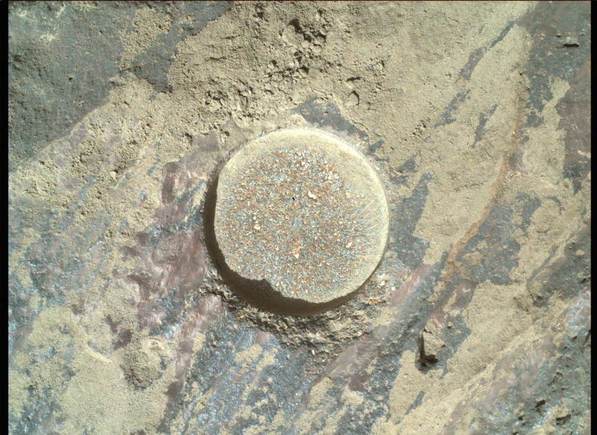 Imagen de la zona pulida por el barreno del Perseverance. NASA/JPL-Caltech